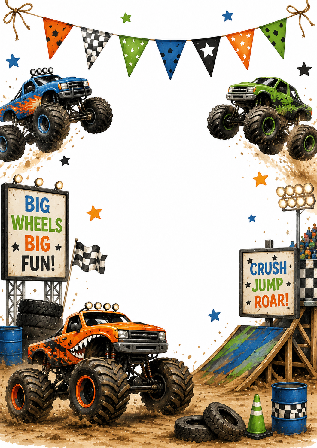 Monster Trucks invitation template preview